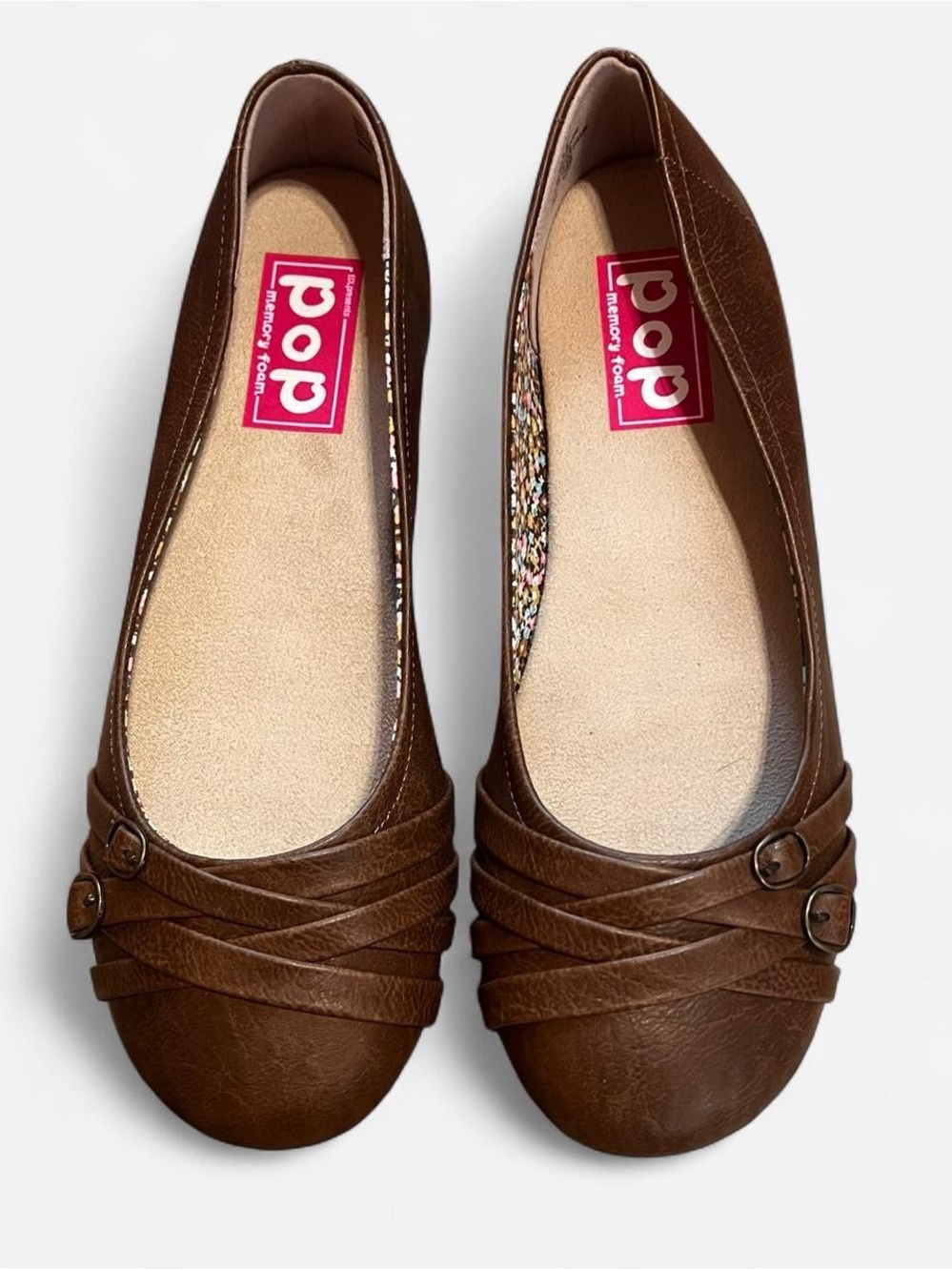 pop Brown Women's Faux-Leather Strappy Ballet Flats